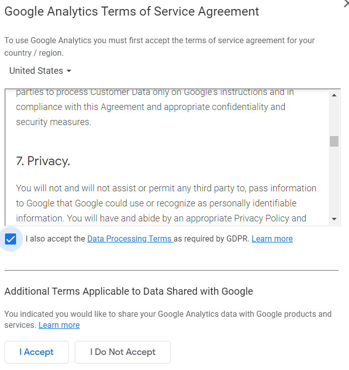 Google Analytics Terms and Conditions